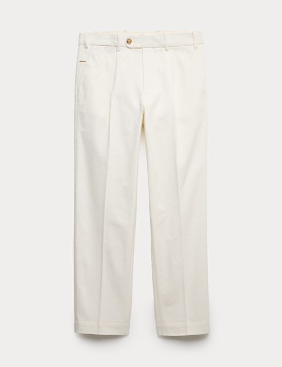 Pure Cotton Tapered Fit Pleated Twill Trousers
