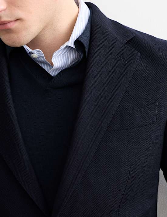 Gedefinieerde blazer van wol met visgraatmotief