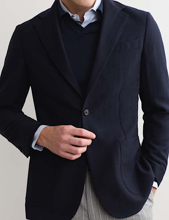 Gedefinieerde blazer van wol met visgraatmotief