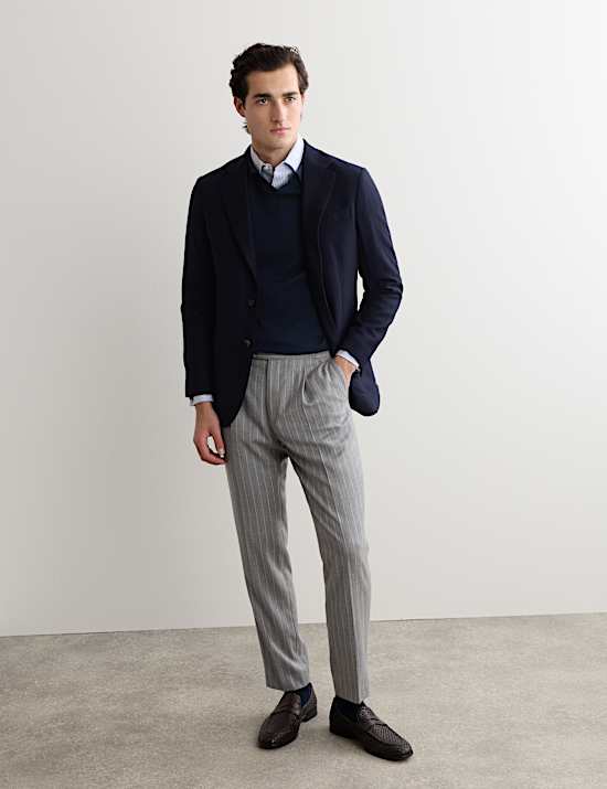 Gedefinieerde blazer van wol met visgraatmotief