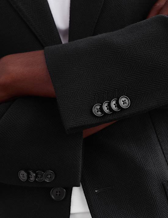 Tailored Fit Wool Herringbone Blazer