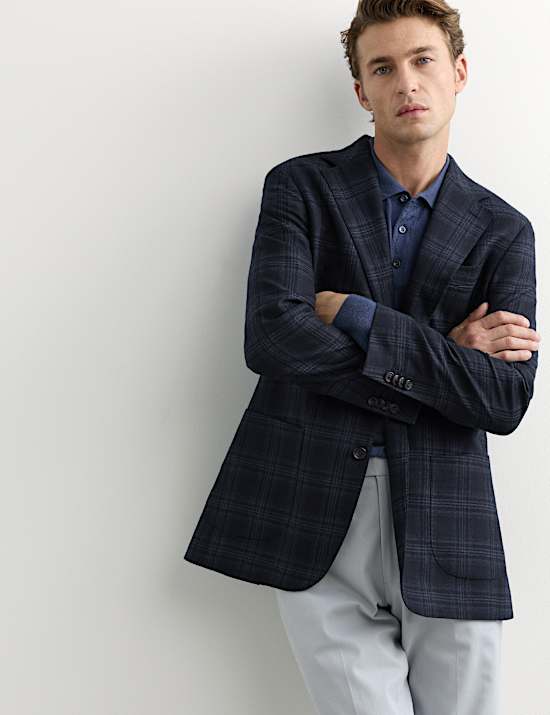 Tailored Fit Italian Wool Check Blazer
