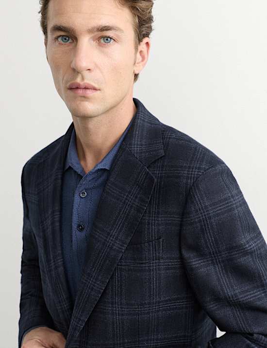 Tailored Fit Italian Wool Check Blazer