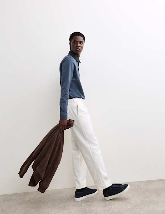 Pure Cotton Textured Long Sleeve Polo Shirt