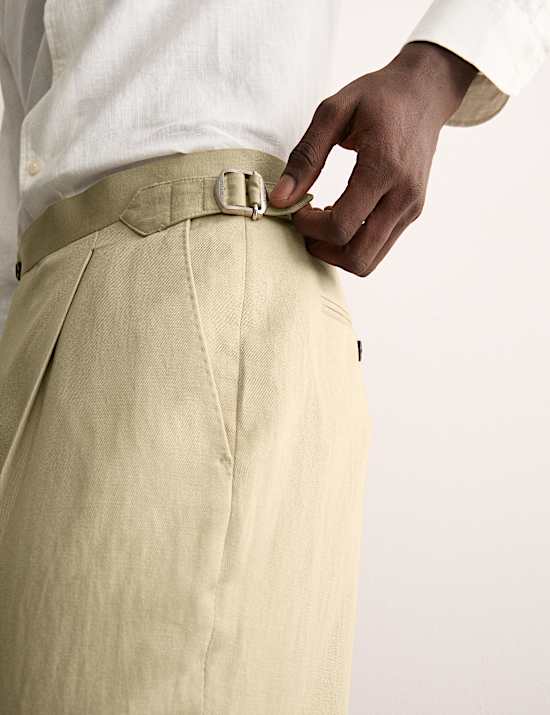 Tailored Fit Twill Cotton Linen Trousers