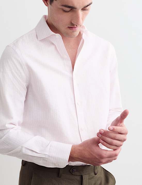 Chemise de luxe coupe standard en coton lin &agrave; rayures