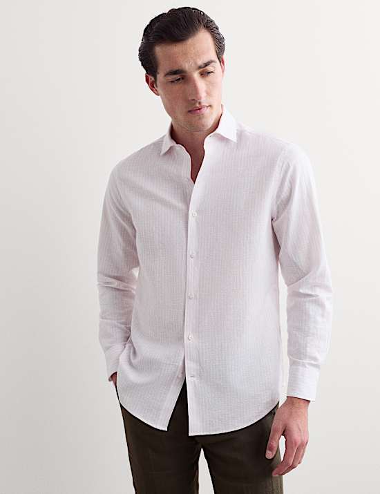 Chemise de luxe coupe standard en coton lin &agrave; rayures