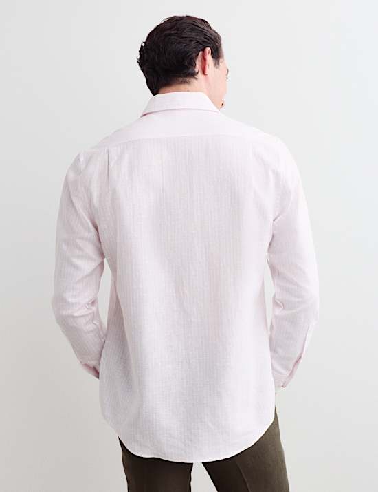 Chemise de luxe coupe standard en coton lin &agrave; rayures