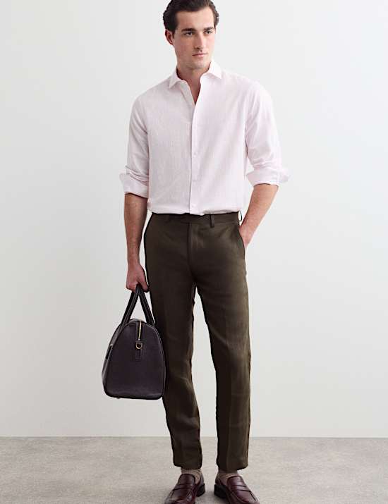 Chemise de luxe coupe standard en coton lin &agrave; rayures