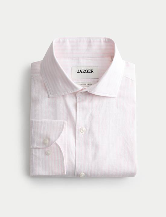 Chemise de luxe coupe standard en coton lin &agrave; rayures