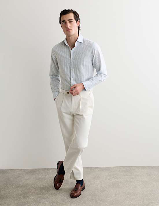 Regular Fit Linen Blend Striped Luxury Shirt