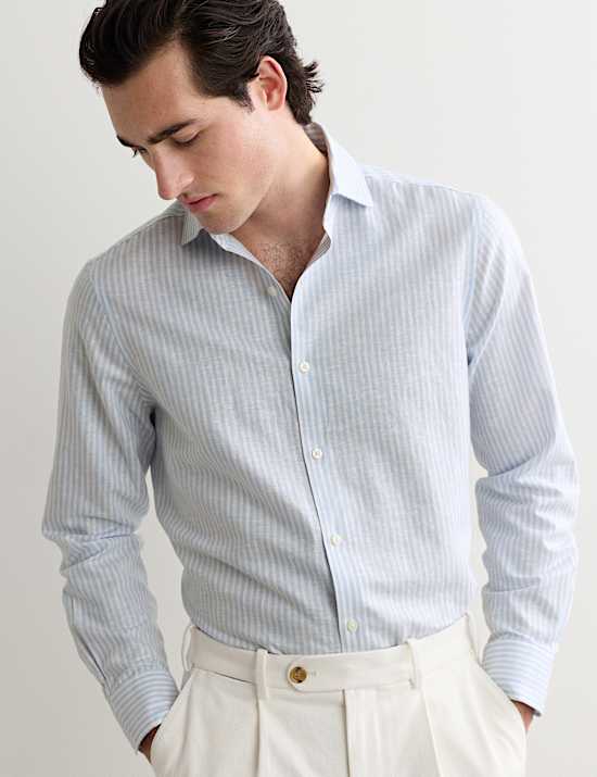 Regular Fit Linen Blend Striped Luxury Shirt