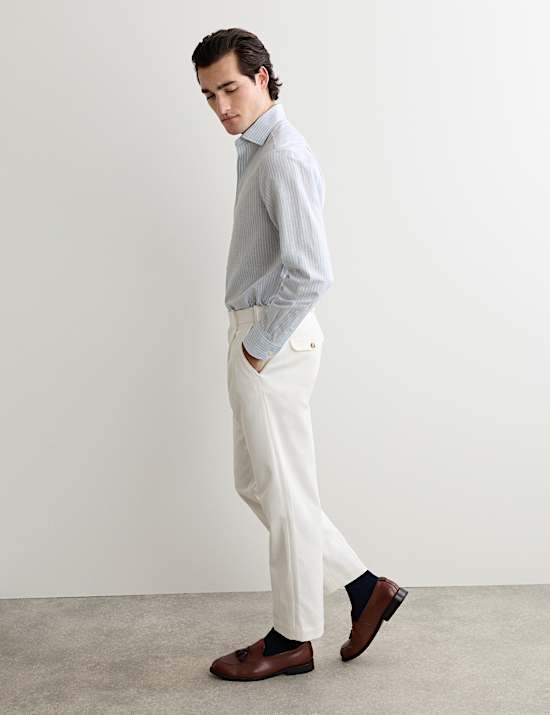 Regular Fit Linen Blend Striped Luxury Shirt