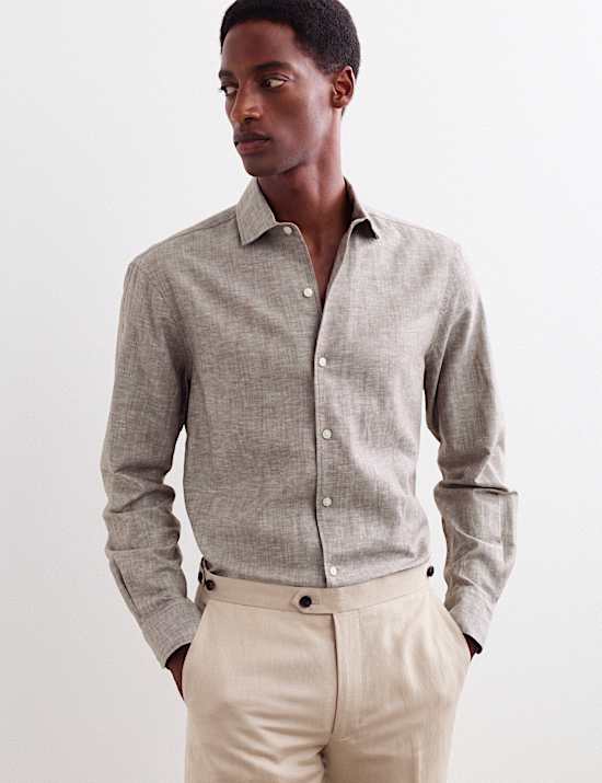 Chemise coupe standard en coton et lin de luxe