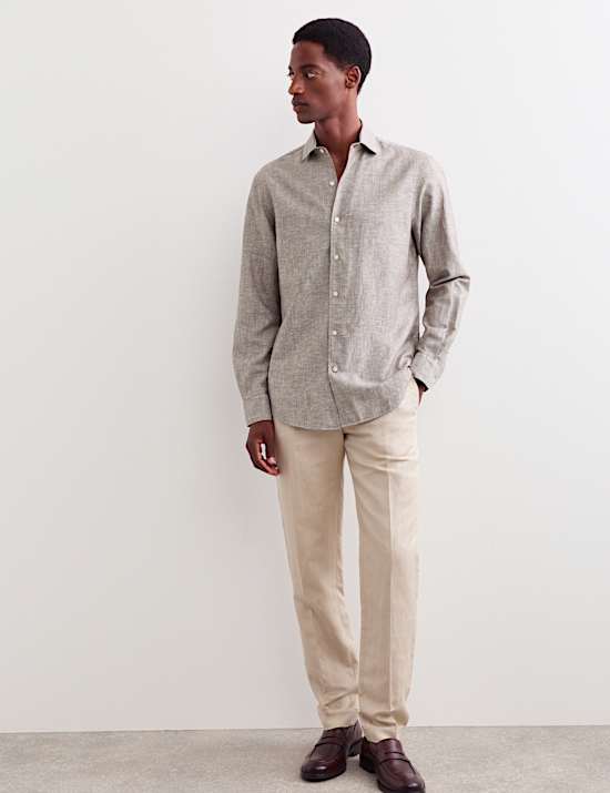 Chemise coupe standard en coton et lin de luxe
