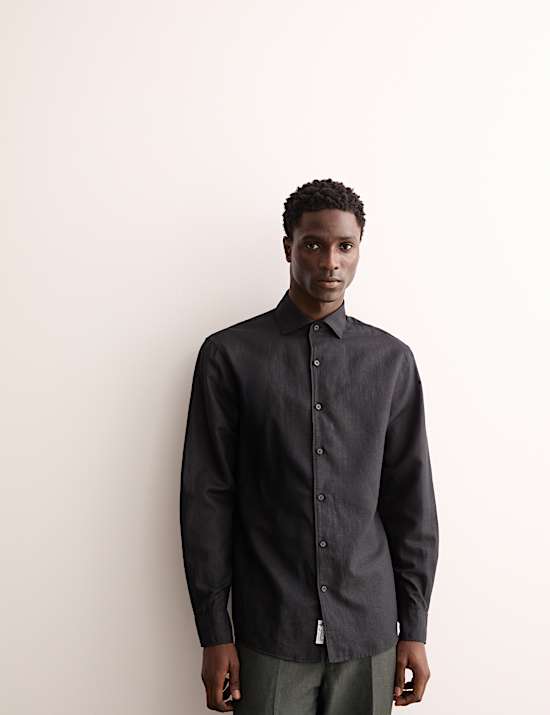 Camisa algod&oacute;n de lino de ajuste est&aacute;ndar Luxury