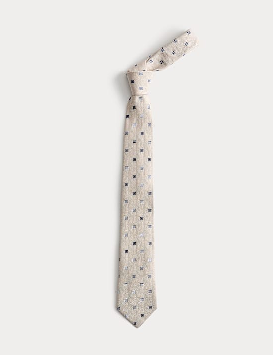 Linen and Silk Blend Geometric Tie