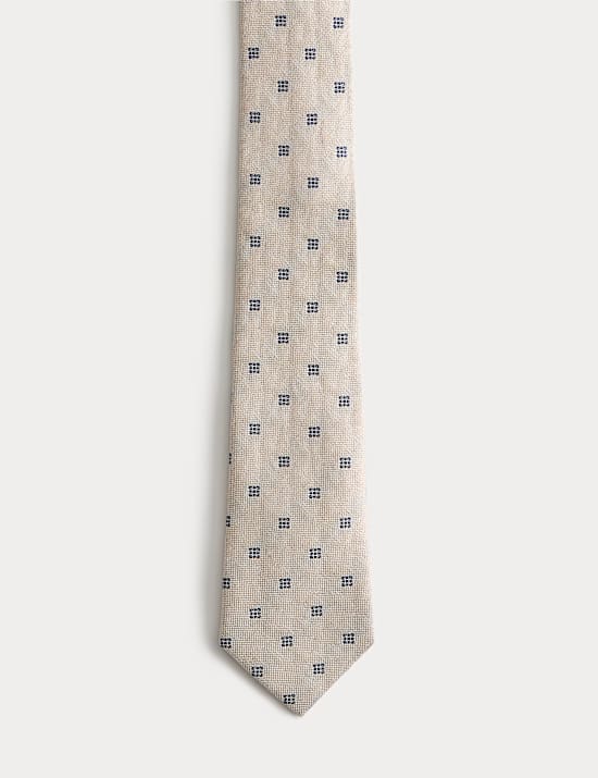 Linen and Silk Blend Geometric Tie