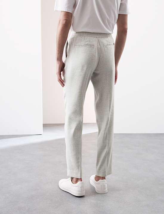 Tapered Fit Italian Linen Blend Elasticated Trousers