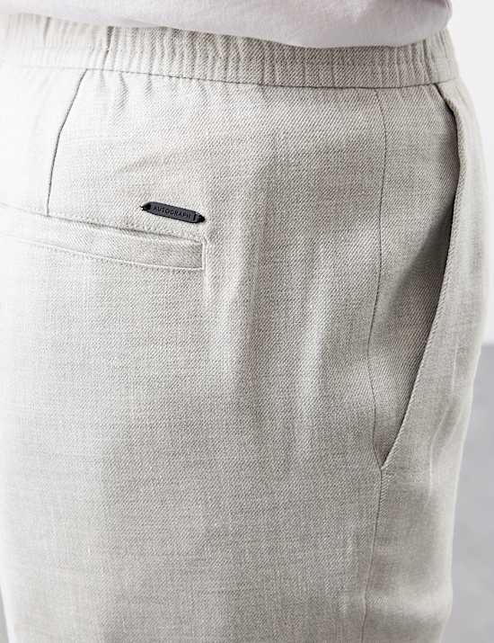 Tapered Fit Italian Linen Blend Elasticated Trousers