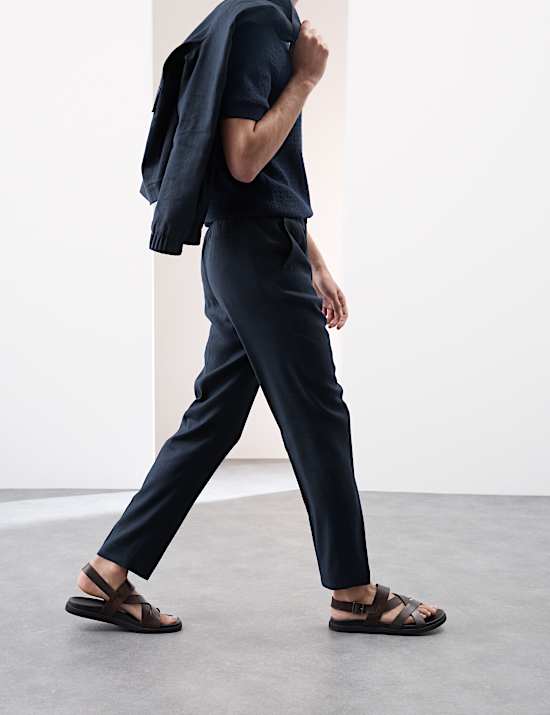 Tapered Fit Italian Linen Blend Elasticated Trousers