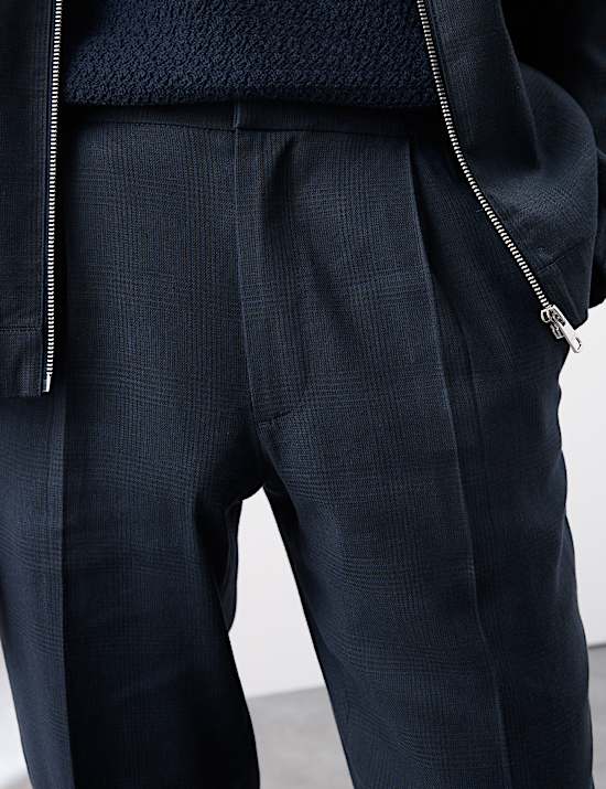 Tapered Fit Italian Linen Blend Elasticated Trousers