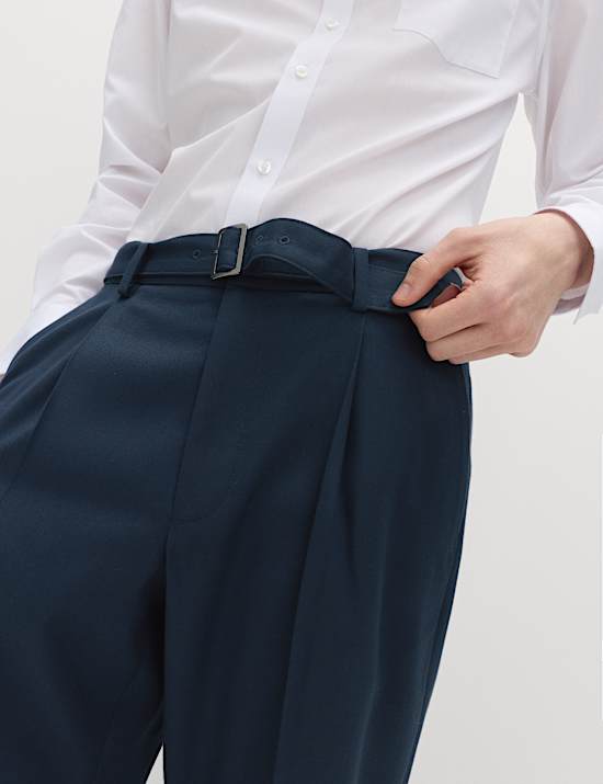 Tapered Fit Self Belt Twill Trousers