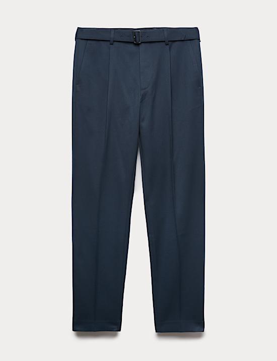 Tapered Fit Self Belt Twill Trousers