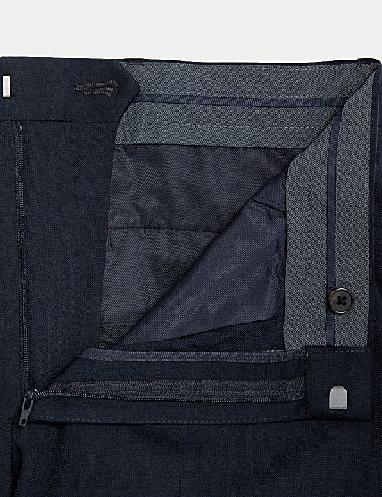 Wool Blend Flat Front Stretch Trousers