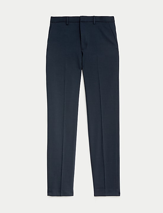 Wool Blend Flat Front Stretch Trousers