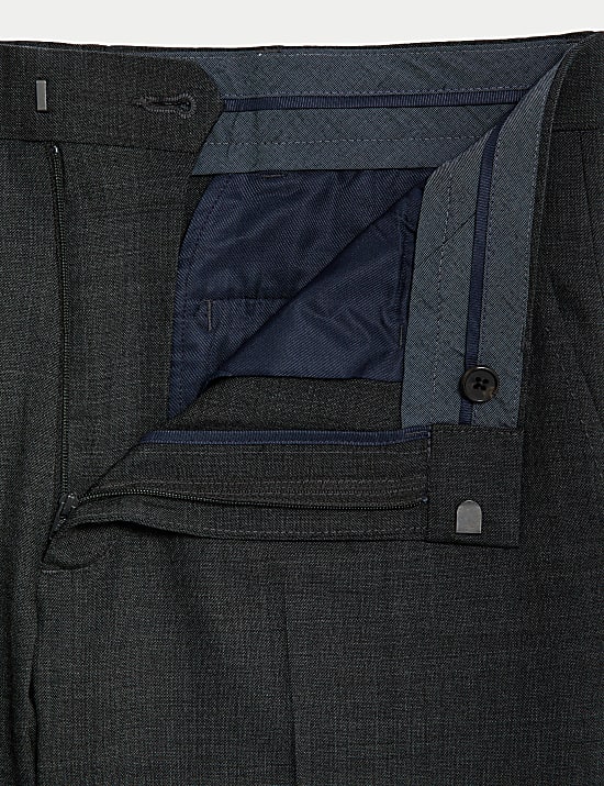 Wool Blend Flat Front Stretch Trousers