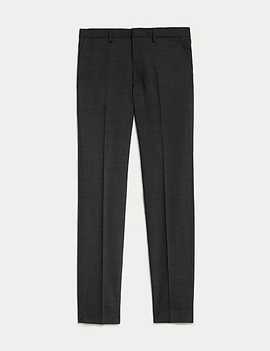 Wool Blend Flat Front Stretch Trousers