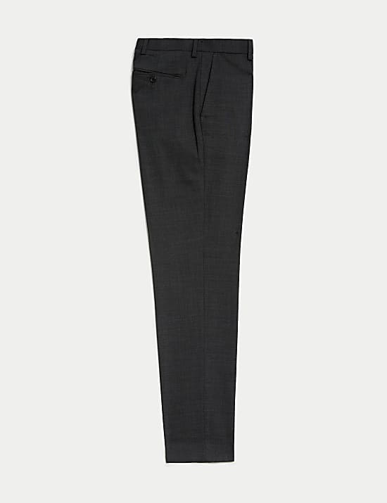 Wool Blend Flat Front Stretch Trousers