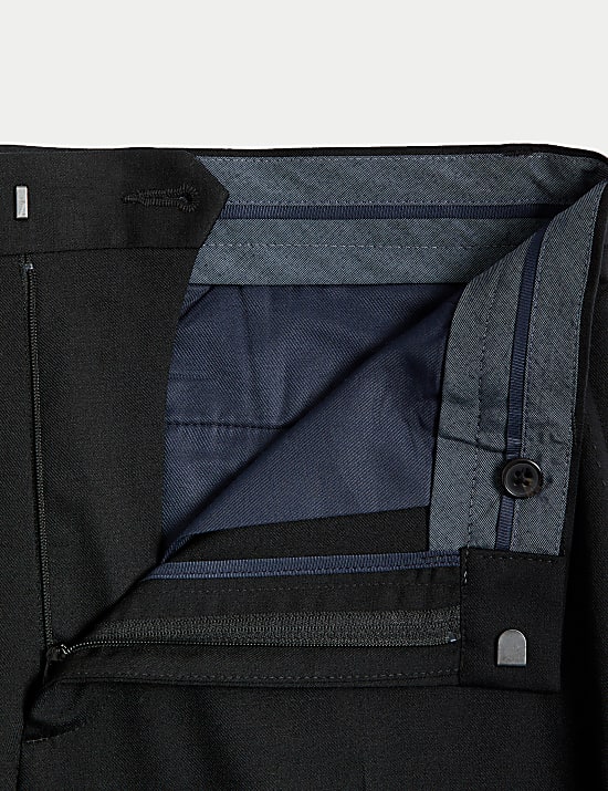 Wool Blend Flat Front Stretch Trousers