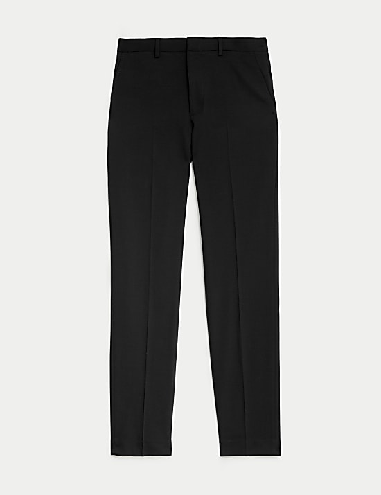 Wool Blend Flat Front Stretch Trousers