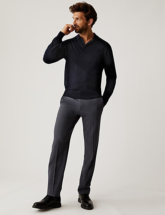 Regular Fit Wool Blend Flat Front Trousers