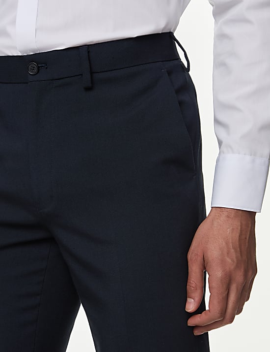 Pantalon sans pinces coupe cintr&eacute;e en tissu extensible