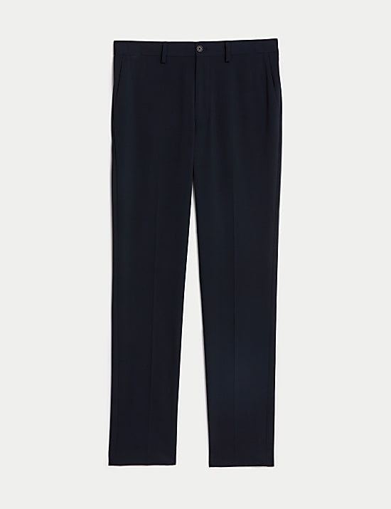 Pantalon sans pinces coupe cintr&eacute;e en tissu extensible