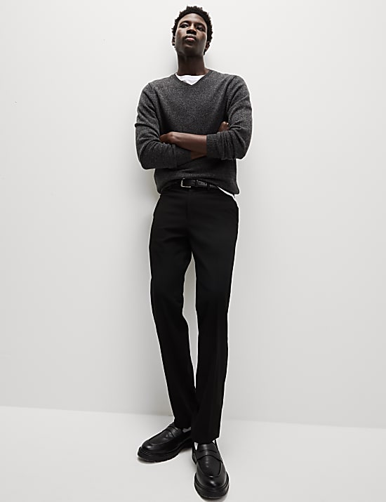 Slim Fit Flat Front Stretch Trousers