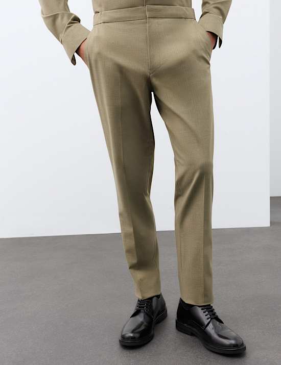 Tapered Fit Flat Front Performance Trousers