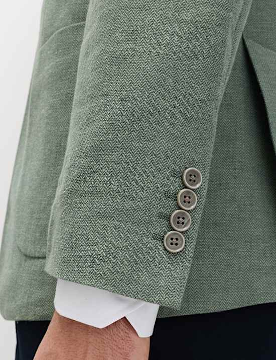 Tailored Fit Linen Cotton Blend Herringbone Blazer