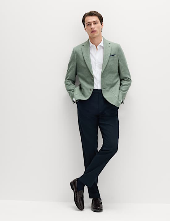 Tailored Fit Linen Cotton Blend Herringbone Blazer