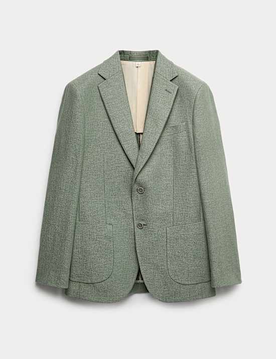Tailored Fit Linen Cotton Blend Herringbone Blazer