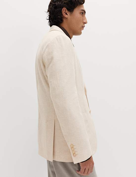 בלייזר מתערובת כותנה ופשתן בדוגמת הרינגבון ובגזרה מחויטת