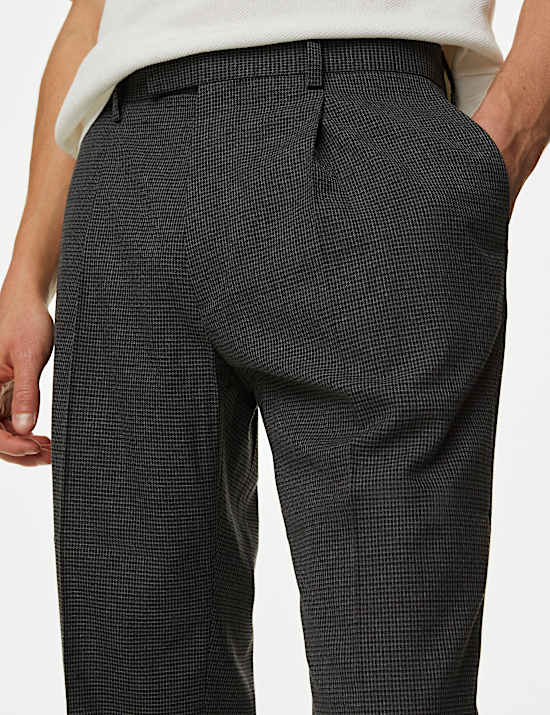 Textured Checked Stretch Trousers