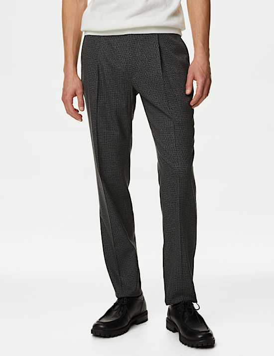 Textured Checked Stretch Trousers
