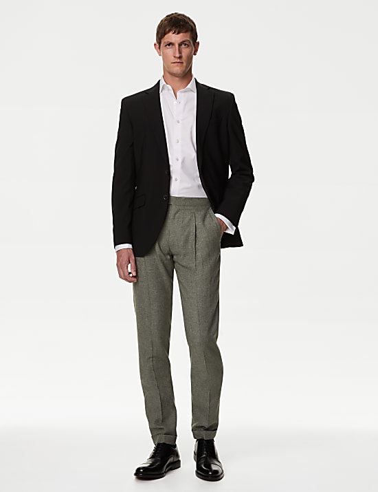 Linen Rich Single Pleat Elasticated Trousers