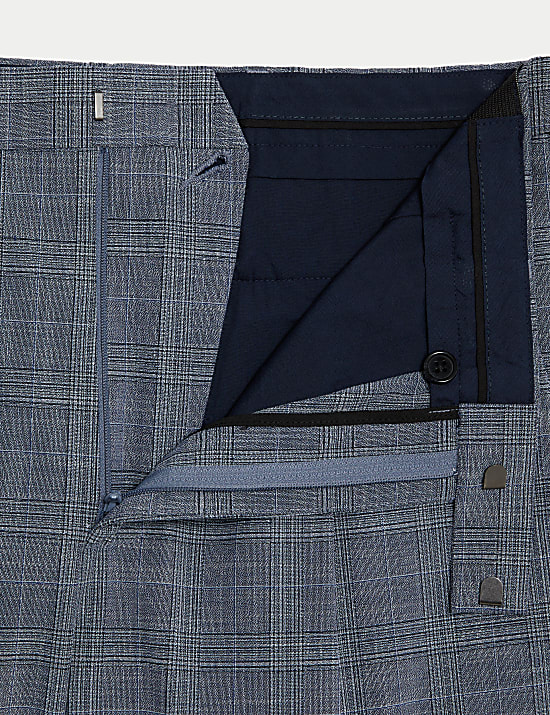 Single Pleat Checked Stretch Trousers