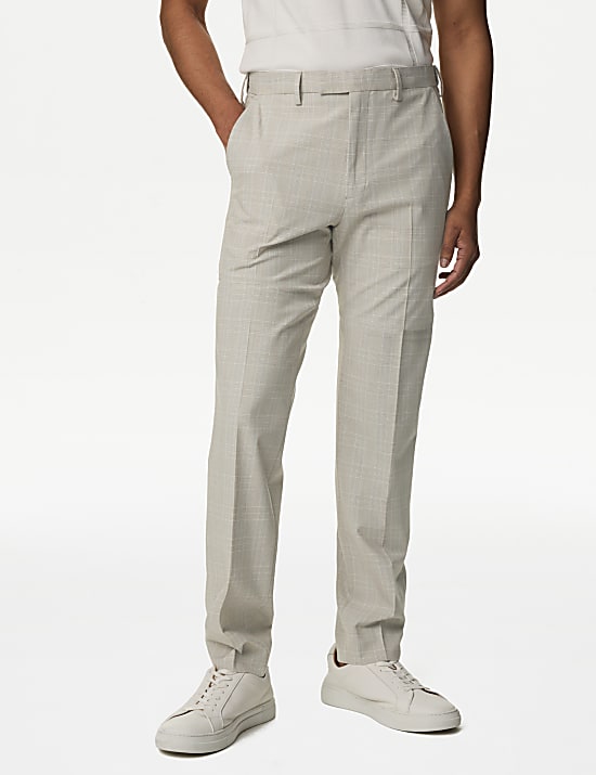 Tailored Fit Check Active Waist Trousers | NEUTRAL | Suit Trousers 