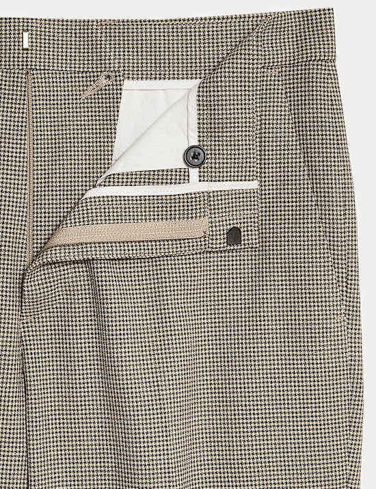 Tailored Fit Puppytooth Flat Front Trousers